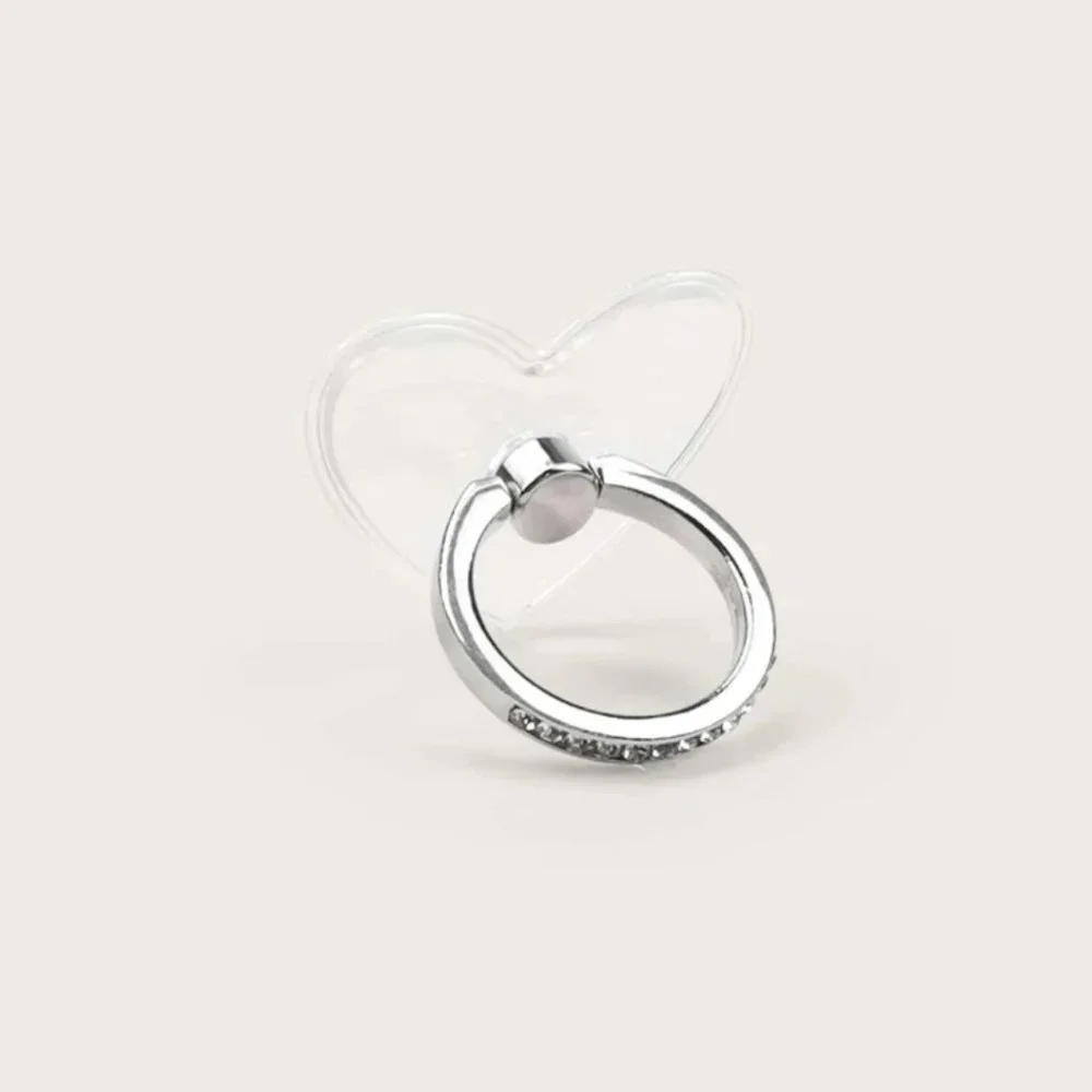 Clear Silver Rhinestone Floating Heart Rotating Finger Ring Stand Holder